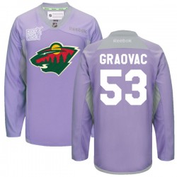 Tyler Graovac Minnesota Wild Reebok Premier Purple 2016 Hockey Fights Cancer Practice Jersey