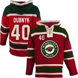 Devan Dubnyk Minnesota Wild Authentic Red Old Time Hockey Sawyer Hooded Sweatshirt Jersey