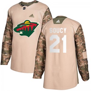 Youth Carson Soucy Minnesota Wild Adidas Authentic Camo Veterans Day Practice Jersey