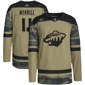 Youth Jon Merrill Minnesota Wild Adidas Authentic Camo Military Appreciation Practice Jersey