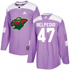 Youth Louie Belpedio Minnesota Wild Adidas Authentic Purple Fights Cancer Practice Jersey