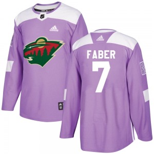 Youth Brock Faber Minnesota Wild Adidas Authentic Purple Fights Cancer Practice Jersey