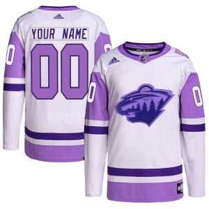 Custom Minnesota Wild Adidas Authentic White/Purple Custom Hockey Fights Cancer Primegreen Jersey