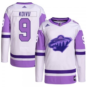 Mikko Koivu Minnesota Wild Adidas Authentic White/Purple Hockey Fights Cancer Primegreen Jersey