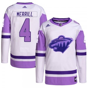 Jon Merrill Minnesota Wild Adidas Authentic White/Purple Hockey Fights Cancer Primegreen Jersey