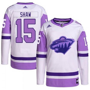 Mason Shaw Minnesota Wild Adidas Authentic White/Purple Hockey Fights Cancer Primegreen Jersey