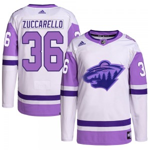 Mats Zuccarello Minnesota Wild Adidas Authentic White/Purple Hockey Fights Cancer Primegreen Jersey