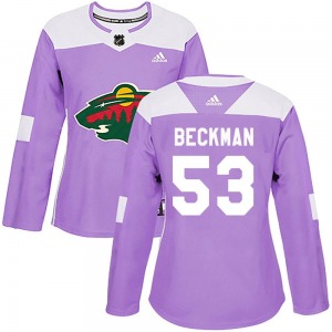 Women's Adam Beckman Minnesota Wild Adidas Authentic Purple Fights Cancer Practice Jersey