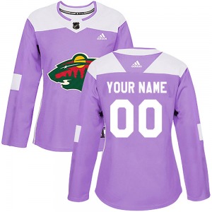 Women's Custom Minnesota Wild Adidas Authentic Purple Custom Fights Cancer Practice Jersey