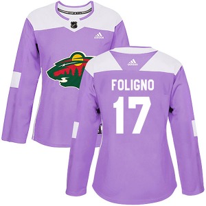 Women's Marcus Foligno Minnesota Wild Adidas Authentic Purple Fights Cancer Practice Jersey