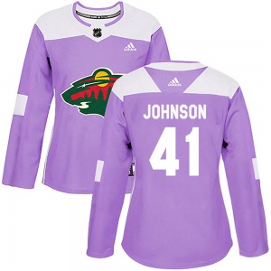 Women's Luke Johnson Minnesota Wild Adidas Authentic Purple ized Fights Cancer Practice Jersey