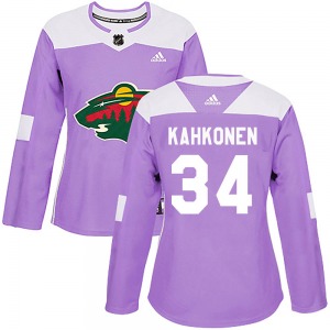 Women's Kaapo Kahkonen Minnesota Wild Adidas Authentic Purple Fights Cancer Practice Jersey