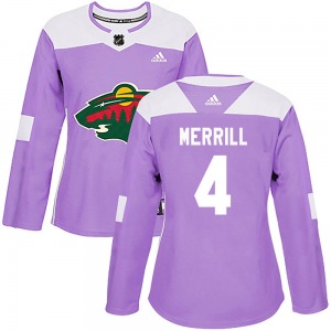 Women's Jon Merrill Minnesota Wild Adidas Authentic Purple Fights Cancer Practice Jersey