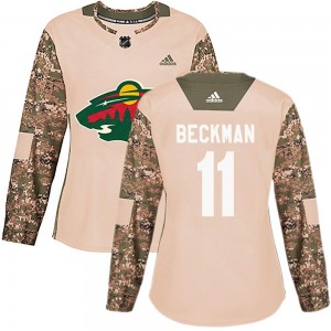 Women's Adam Beckman Minnesota Wild Adidas Authentic Camo Veterans Day Practice Jersey