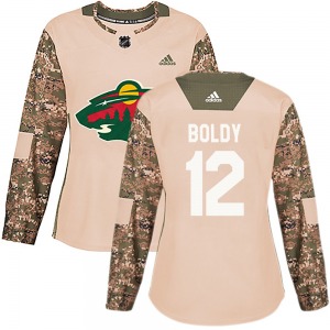 Women's Matt Boldy Minnesota Wild Adidas Authentic Camo Veterans Day Practice Jersey