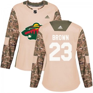 Women's J.T. Brown Minnesota Wild Adidas Authentic Brown Camo Veterans Day Practice Jersey