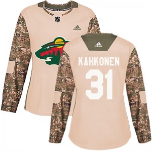 Women's Kaapo Kahkonen Minnesota Wild Adidas Authentic Camo Veterans Day Practice Jersey