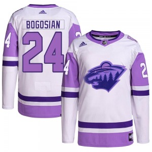 Youth Zach Bogosian Minnesota Wild Adidas Authentic White/Purple Hockey Fights Cancer Primegreen Jersey