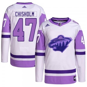 Youth Declan Chisholm Minnesota Wild Adidas Authentic White/Purple Hockey Fights Cancer Primegreen Jersey