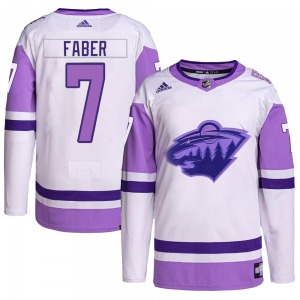 Youth Brock Faber Minnesota Wild Adidas Authentic White/Purple Hockey Fights Cancer Primegreen Jersey