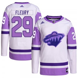 Youth Marc-Andre Fleury Minnesota Wild Adidas Authentic White/Purple Hockey Fights Cancer Primegreen Jersey