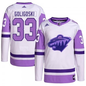 Youth Alex Goligoski Minnesota Wild Adidas Authentic White/Purple Hockey Fights Cancer Primegreen Jersey