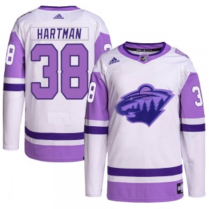 Youth Ryan Hartman Minnesota Wild Adidas Authentic White/Purple Hockey Fights Cancer Primegreen Jersey