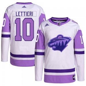 Youth Vinni Lettieri Minnesota Wild Adidas Authentic White/Purple Hockey Fights Cancer Primegreen Jersey