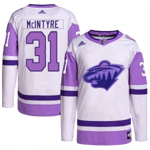 Youth Zane McIntyre Minnesota Wild Adidas Authentic White/Purple Hockey Fights Cancer Primegreen Jersey