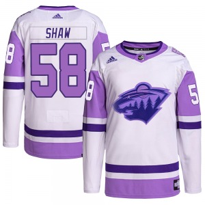 Youth Mason Shaw Minnesota Wild Adidas Authentic White/Purple Hockey Fights Cancer Primegreen Jersey