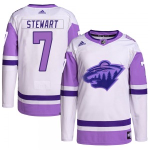 Youth Chris Stewart Minnesota Wild Adidas Authentic White/Purple Hockey Fights Cancer Primegreen Jersey