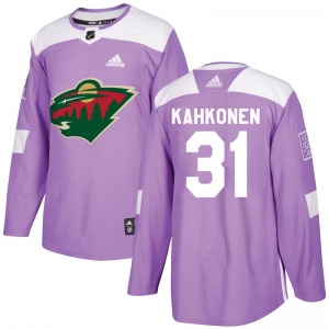 Kaapo Kahkonen Minnesota Wild Adidas Authentic Purple Fights Cancer Practice Jersey