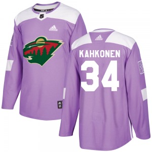 Kaapo Kahkonen Minnesota Wild Adidas Authentic Purple Fights Cancer Practice Jersey
