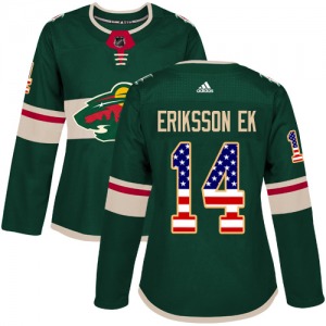 Women's Joel Eriksson Ek Minnesota Wild Adidas Authentic Green USA Flag Fashion Jersey