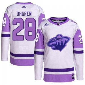 Liam Ohgren Minnesota Wild Adidas Authentic White/Purple Hockey Fights Cancer Primegreen Jersey